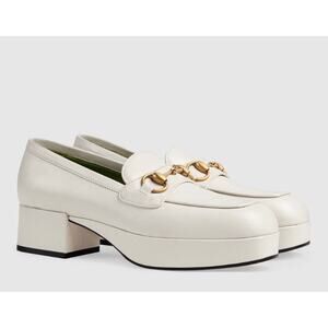 Gucci Houdan Horsebit Leather Platform Loafers in White